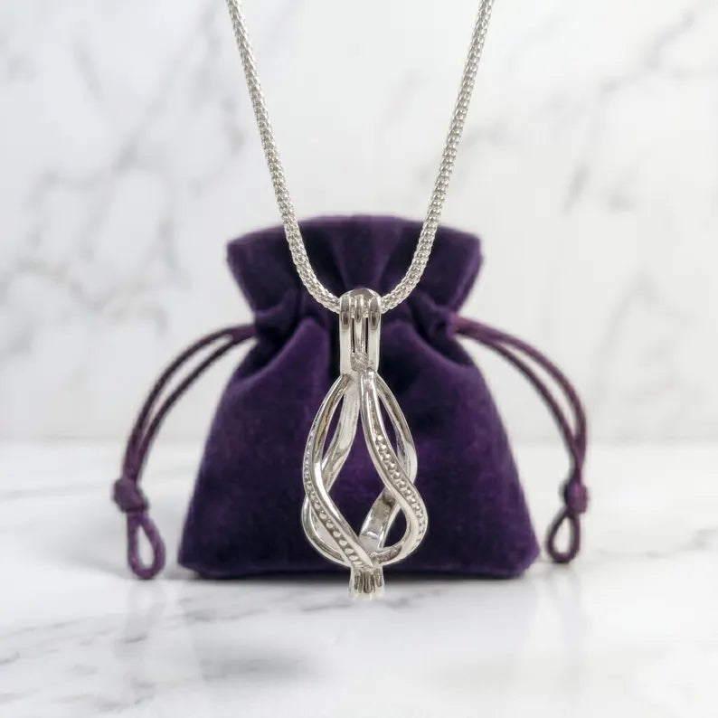 Sterling Silver Gemstone Cage Pendant • Regular Twist • Fits 8mm Gem • White Gold Plated