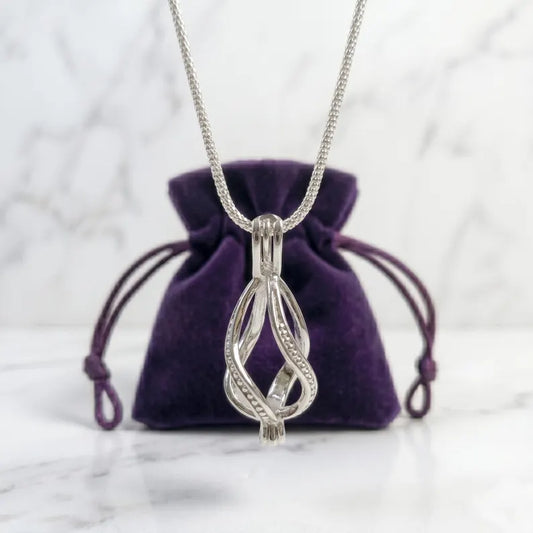 Sterling Silver Gemstone Cage Pendant • Regular Twist • Fits 8mm Gem • White Gold Plated