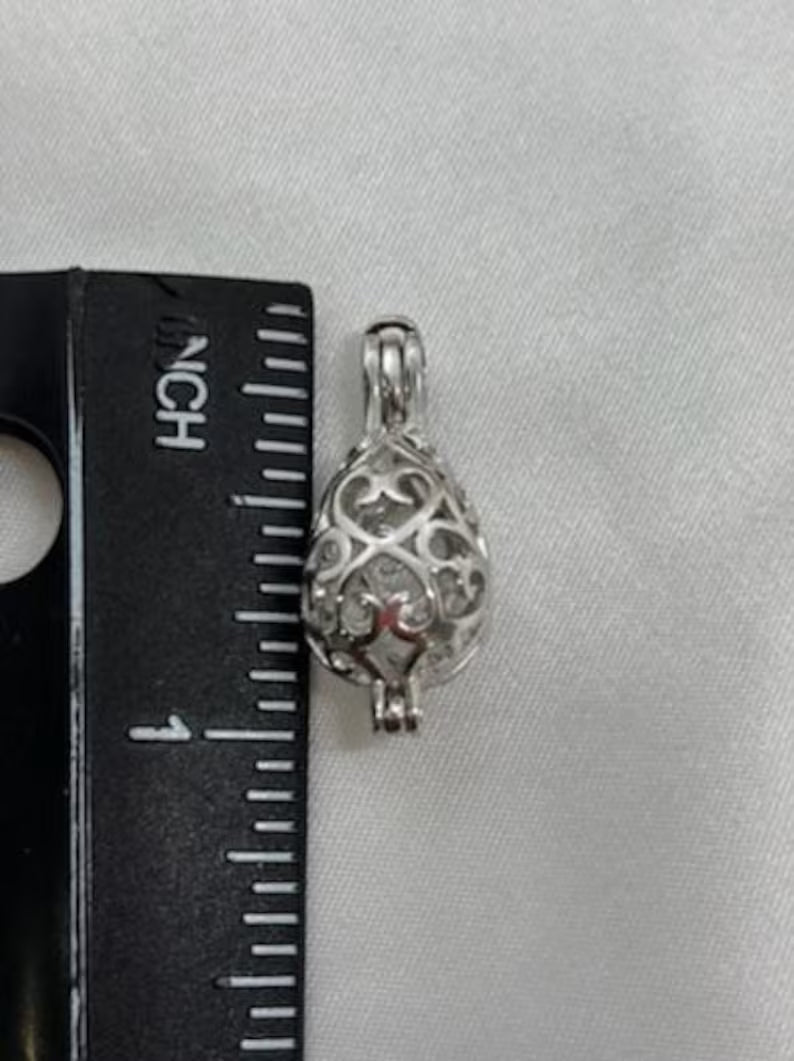 Sterling Silver Gemstone Cage Pendant • Oval Egg • Fits 8mm Gem • White Gold Plated