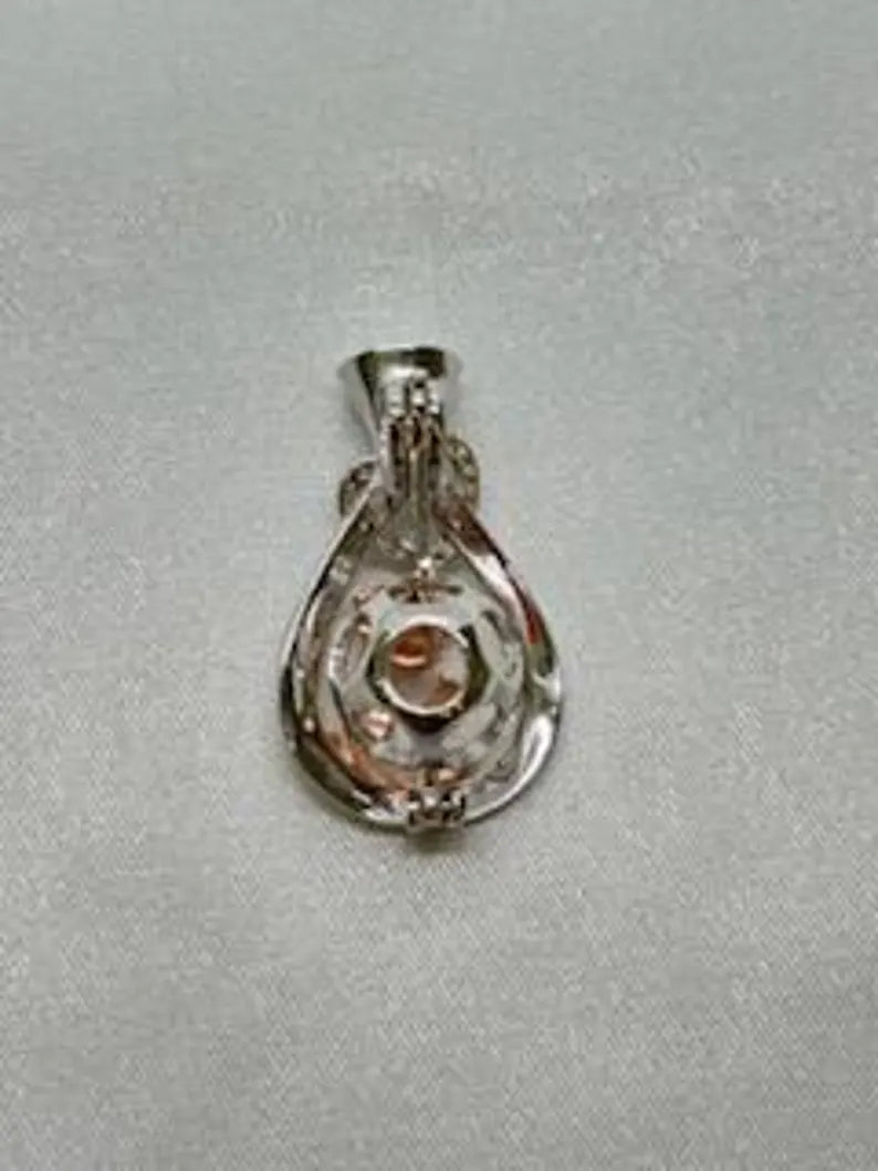 Romantic Cage Pendant Gift • 'Always in my Heart' Rose Gold CZ Blooms in Vase • Sterling Silver (White Gold Plated) • With Gemstone Options