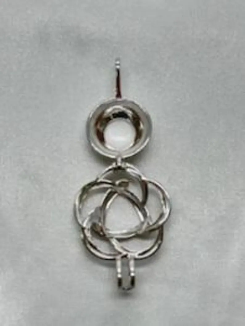Sterling Silver Gemstone Cage Pendant • Large Flower • Fits 14mm Gem • White Gold Plated