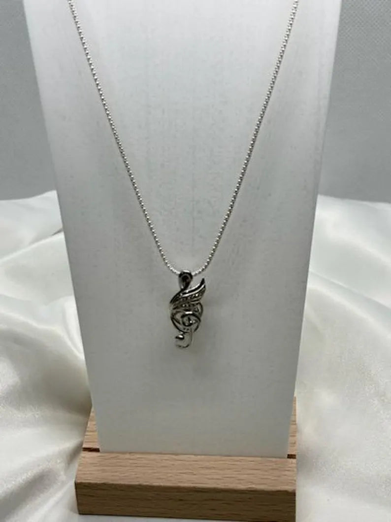 Sterling Silver Gemstone Cage Pendant • musical Note A1 • Fits 8mm Gem • White Gold Plated