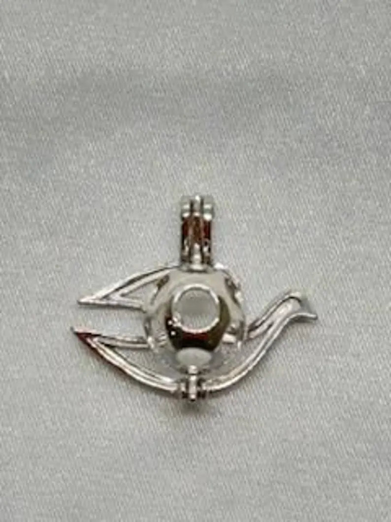 Sterling Silver Gemstone Cage Pendant • Peace Dove • Fits 8mm Gem • White Gold Plated