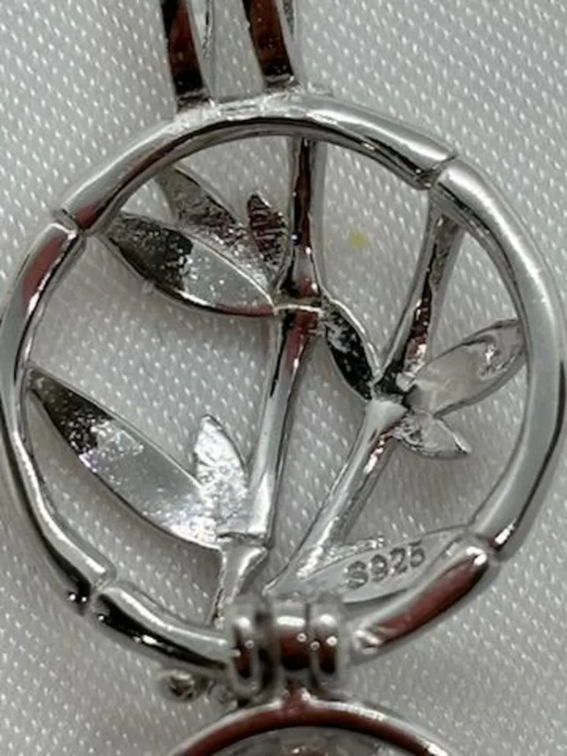 Sterling Silver Gemstone Cage Pendant • Blossoming Plant • Interchangeable Necklace • Fits 8mm Gem • White Gold Plated