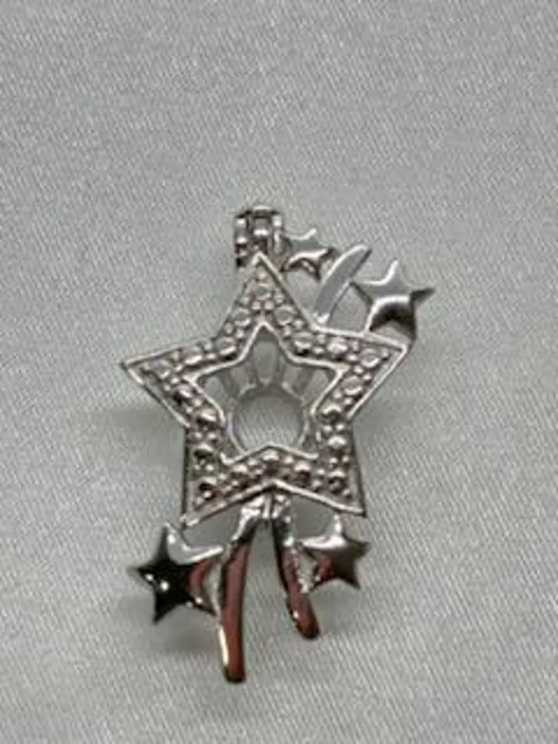 Sterling Silver Gemstone Cage Pendant • Shooting Star • Fits 8mm Gem • White Gold Plated