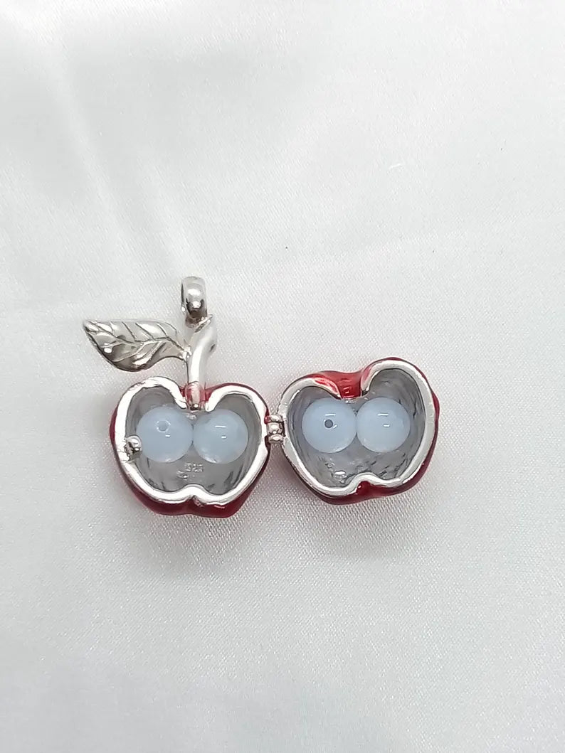Red Apple Sterling Silver Locket Cage Pendant Necklace • Fits 8mm Gem (4× 6mm, 6× 5mm)