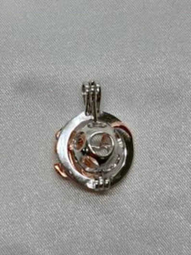 Romantic Cage Pendant Gift • 'I Love You Forever' Rose Gold Flower with Silver Heart • Fits 6mm Gem • Sterling Silver (White Gold Plated)