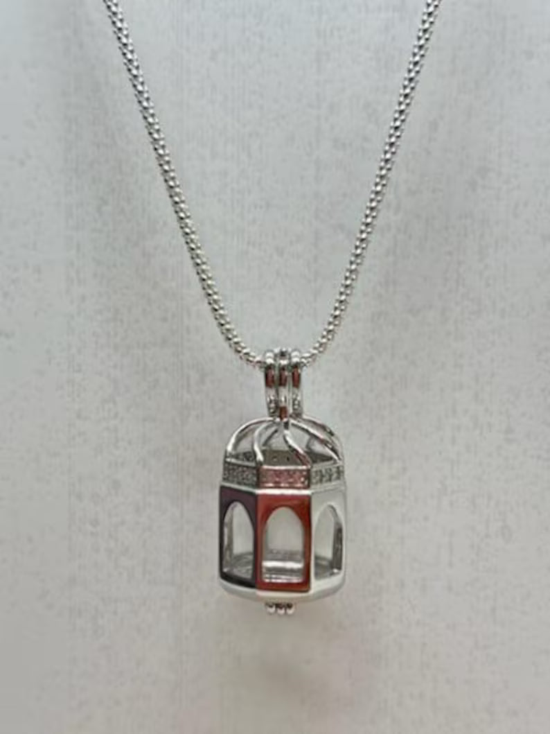 Sterling Silver Gemstone Cage Pendant • Rotunda Design • Fits 8mm Gem (or 2 pcs 6mm) • White Gold Plated