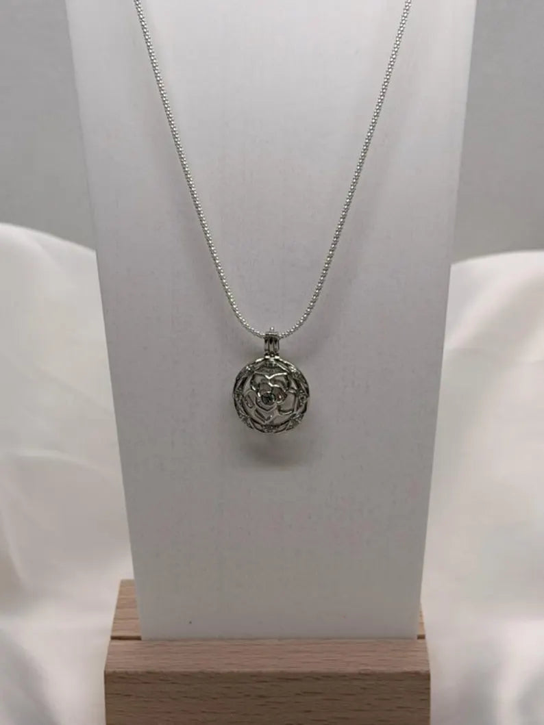 Sterling Silver Gemstone Cage Pendant • Flower with CZ Center • Interchangeable Necklace • Fits 5mm Gem (4 pcs) • White Gold Plated