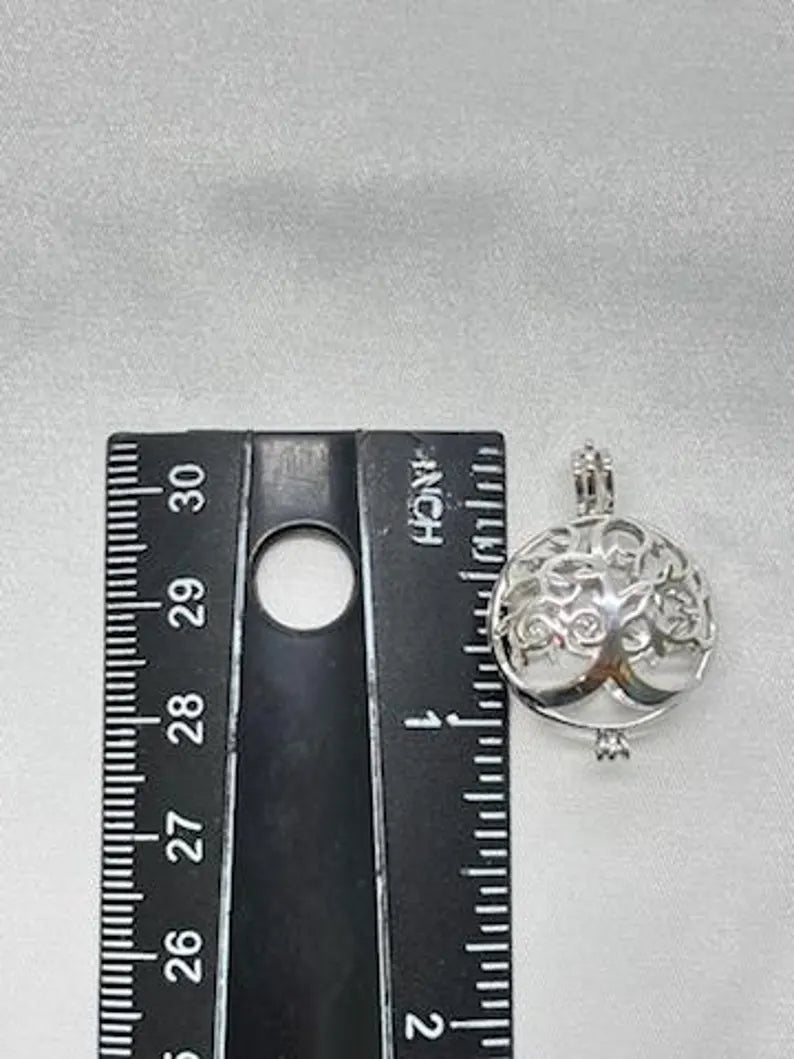 Sterling Silver Gemstone Cage Pendant • Blossoming Tree • Fits 8mm Gem • White Gold Plated