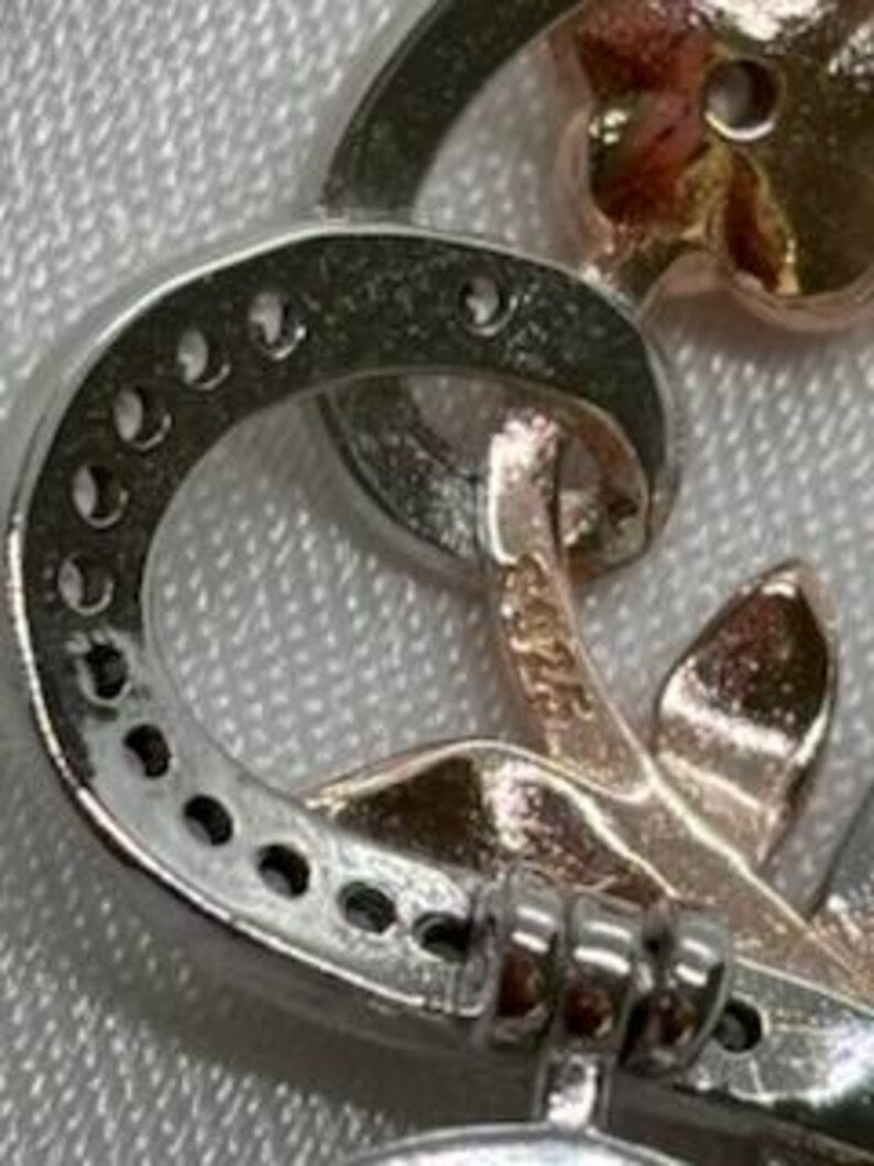 Romantic Cage Pendant Gift • Rose Gold CZ Flower in Sterling Silver CZ Heart • Sterling Silver White Gold Plated • Fits 6mm Gem • Gem Option