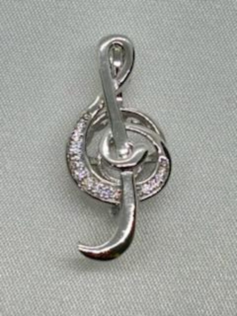 Sterling Silver Gemstone Cage Pendant • Musical Note B2 • Fits 8mm Gem • White Gold Plated