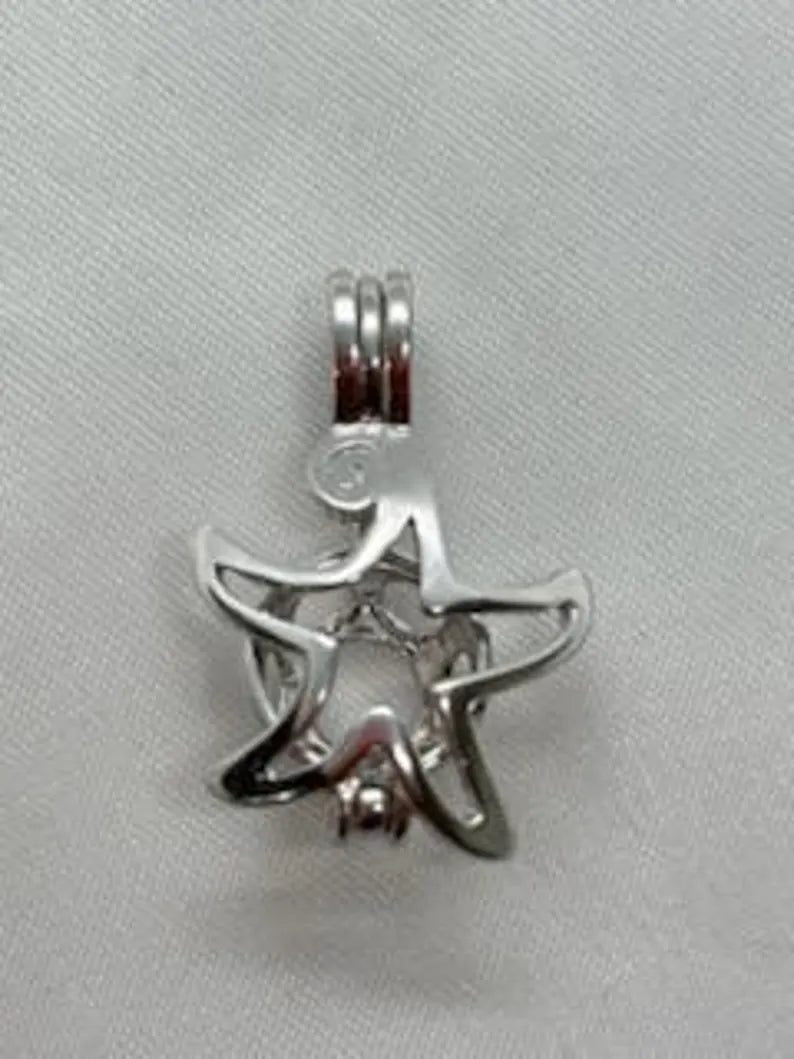 Sterling Silver Gemstone Cage Pendant • Starfish Design • Fits 6mm Gem • White Gold Plated