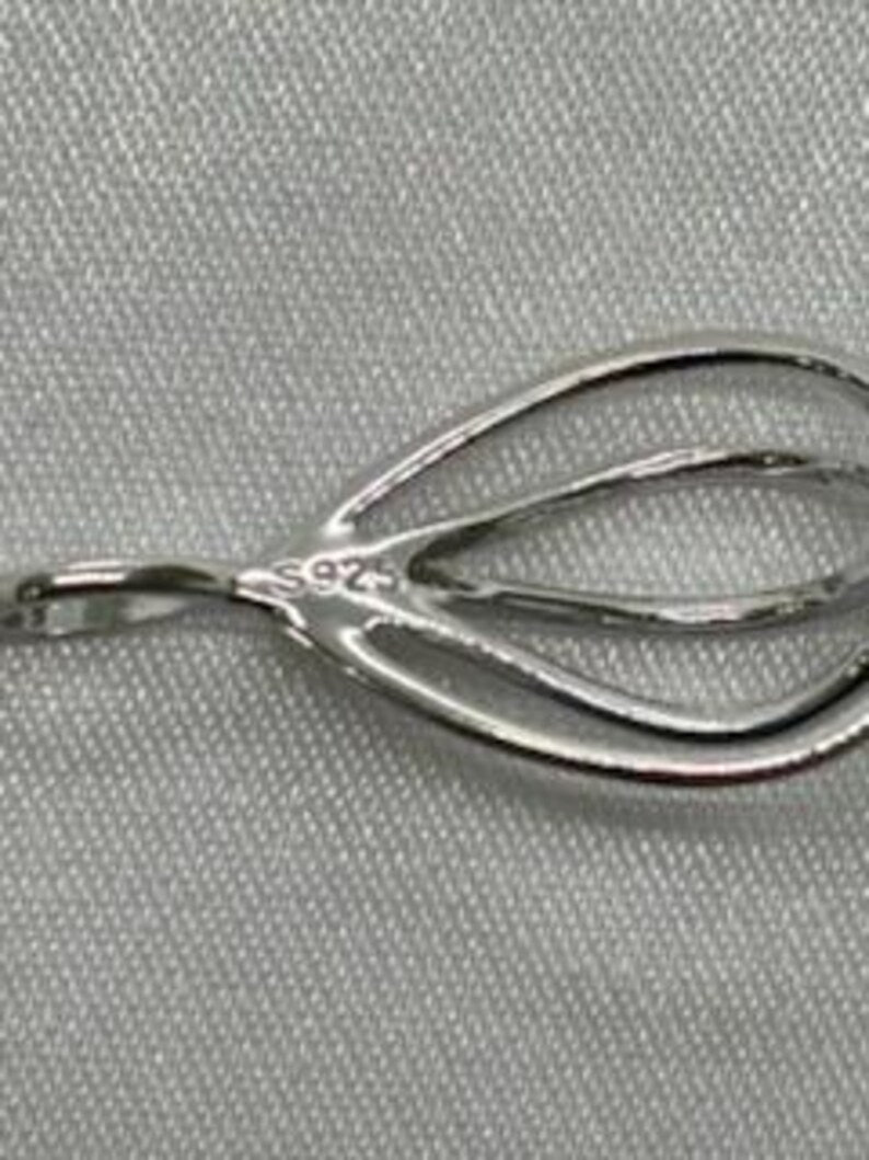 Sterling Silver Gemstone Cage Pendant • Flowing Waterdrop • Fits 8mm Gem • White Gold Plated