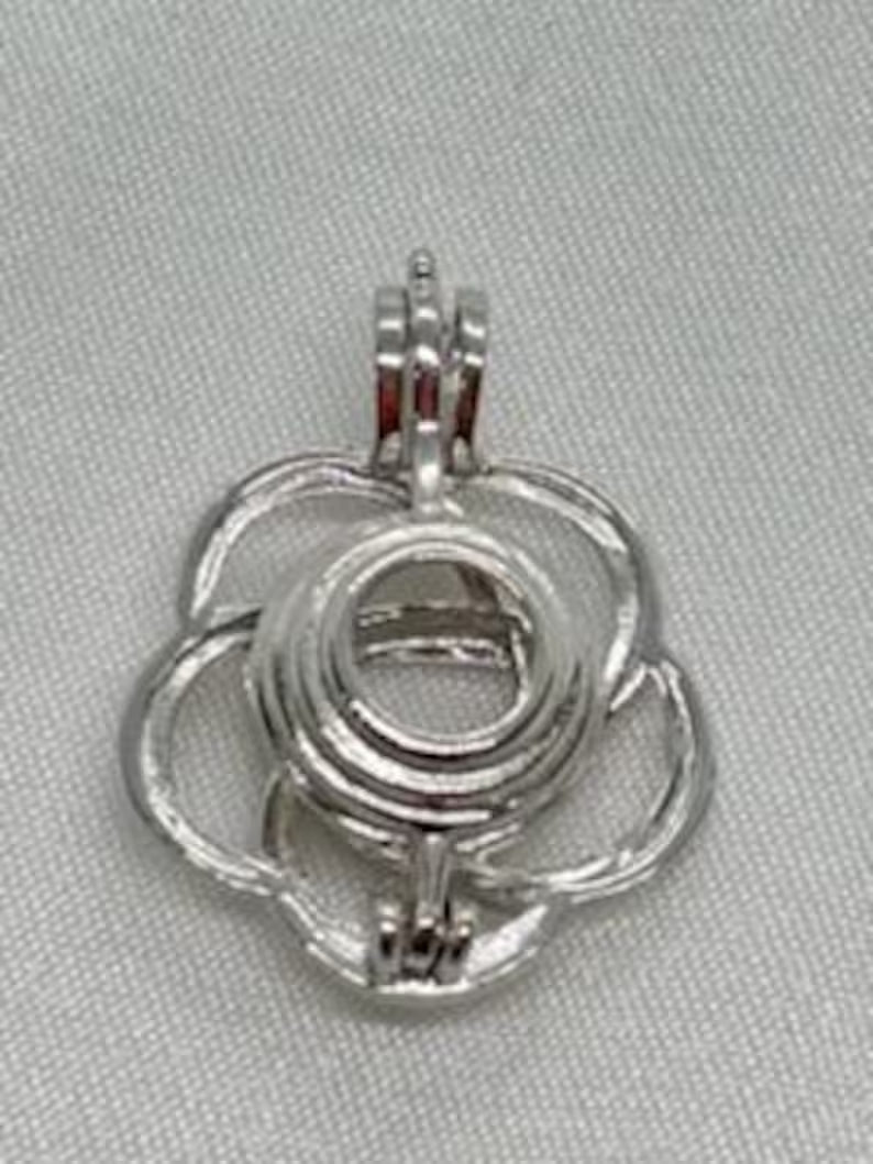 Sterling Silver Gemstone Cage Pendant • Flower Design • Fits 8mm Gem • White Gold Plated