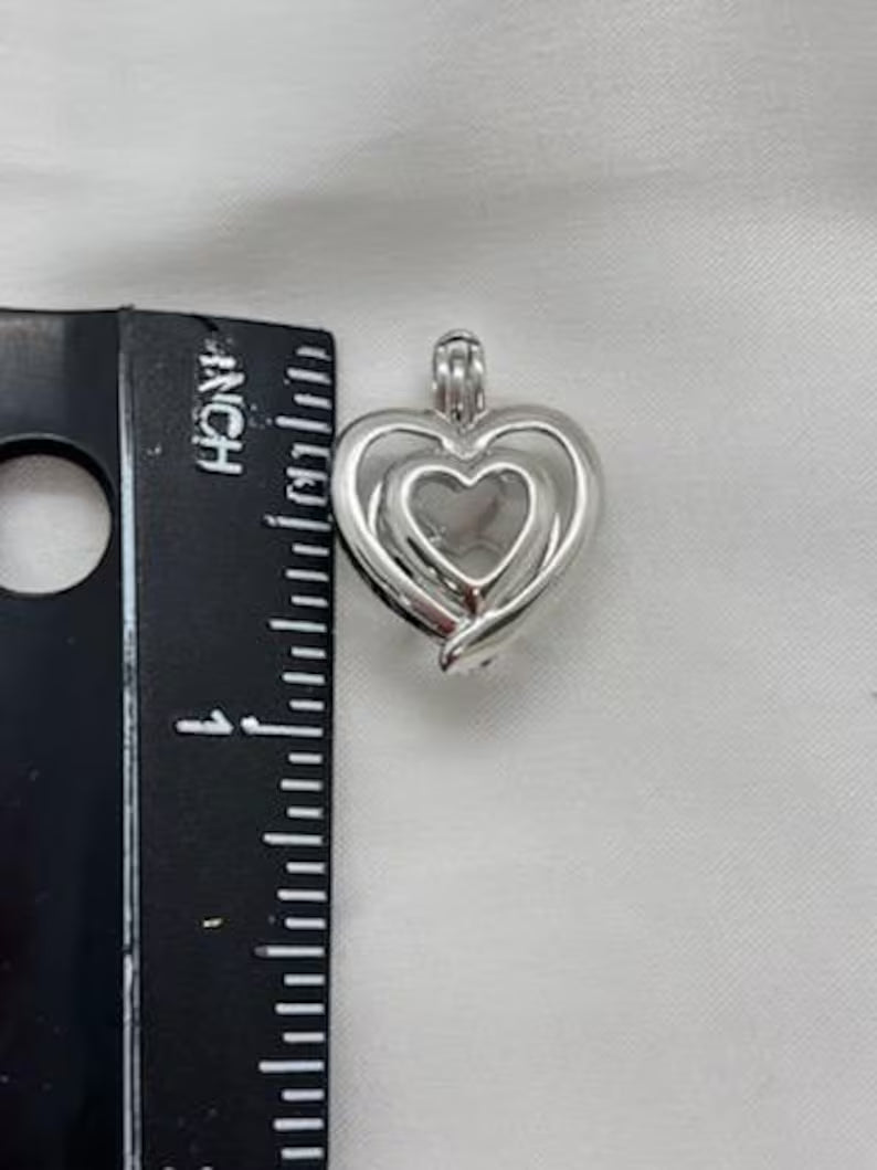 Sterling Silver Gemstone Cage Pendant • Bold Heart • Fits 8mm Gem • White Gold Plated