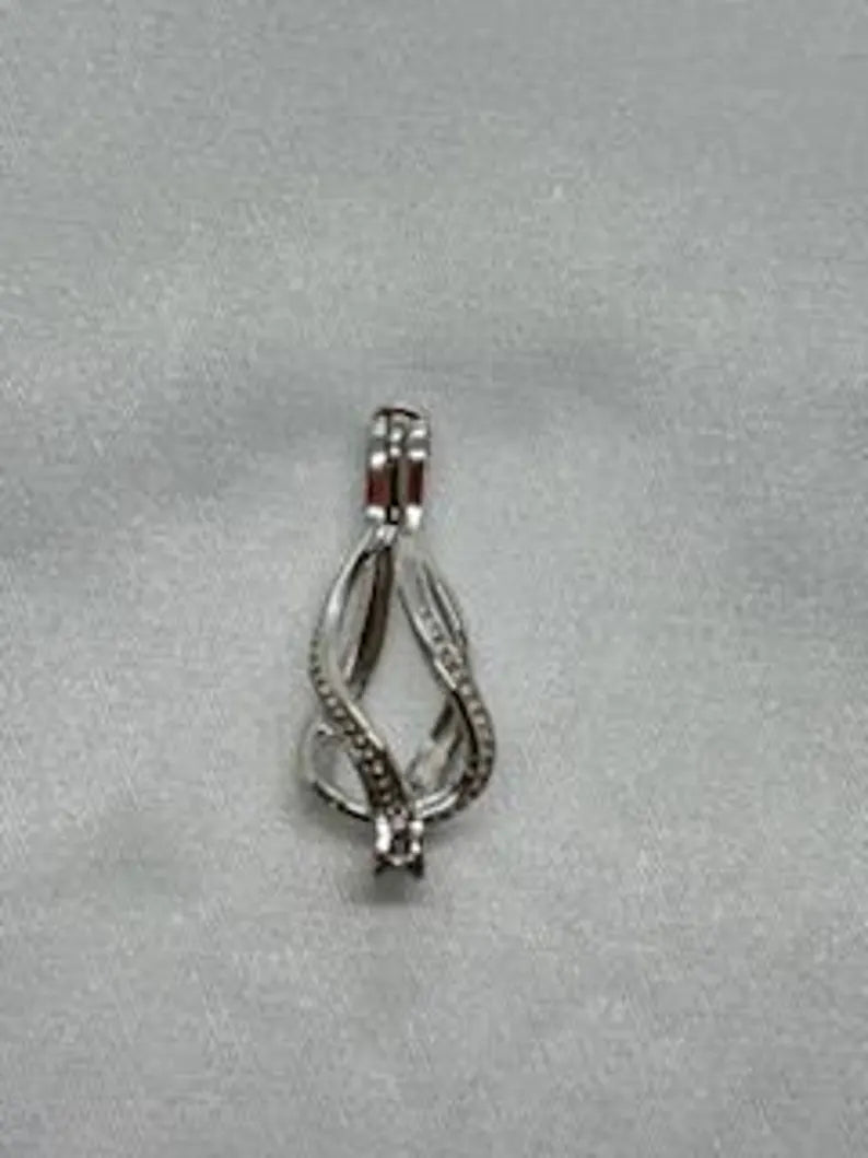 Sterling Silver Gemstone Cage Pendant • Regular Twist • Fits 8mm Gem • White Gold Plated