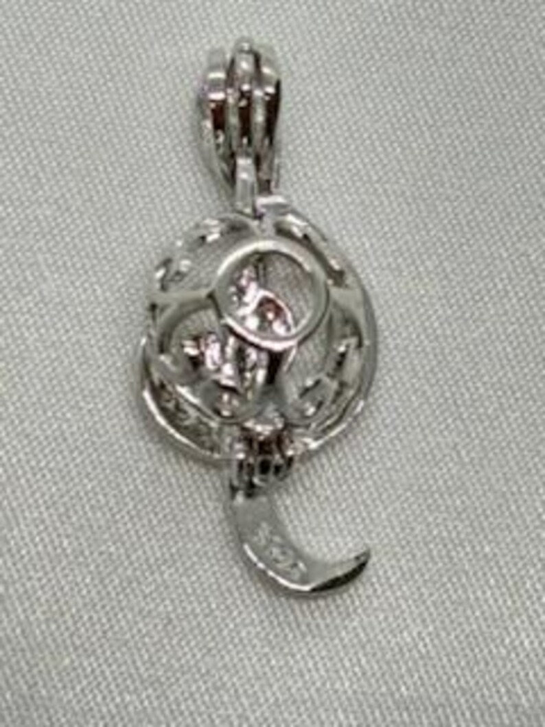 Sterling Silver Gemstone Cage Pendant • Musical Note B2 • Fits 8mm Gem • White Gold Plated