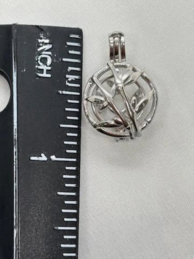 Sterling Silver Gemstone Cage Pendant • Blossoming Plant • Interchangeable Necklace • Fits 8mm Gem • White Gold Plated