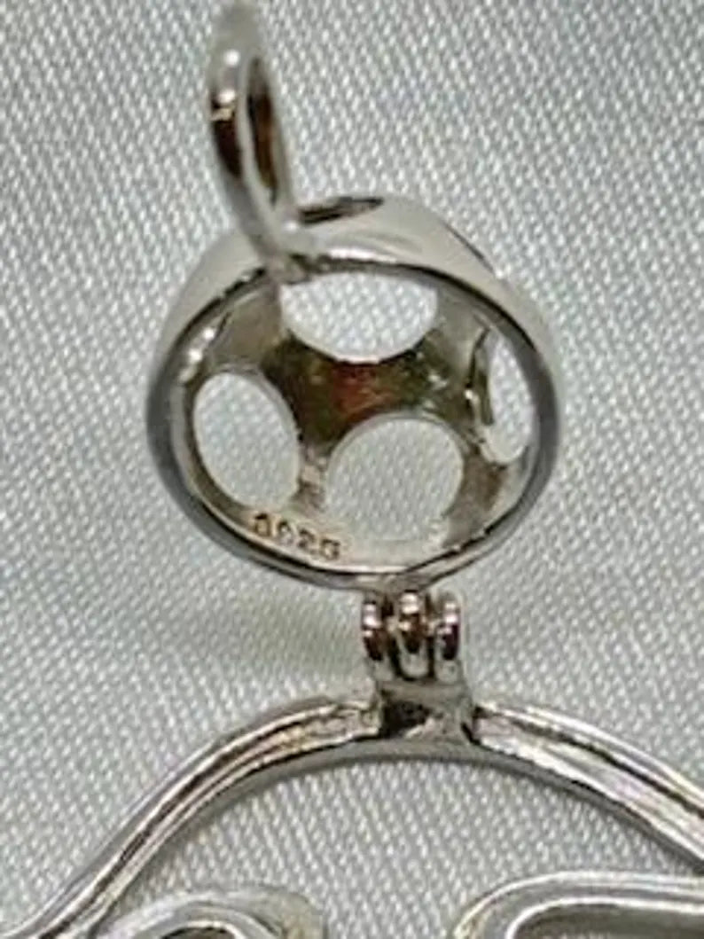 Sterling Silver Gemstone Cage Pendant • Peace Dove • Fits 8mm Gem • White Gold Plated