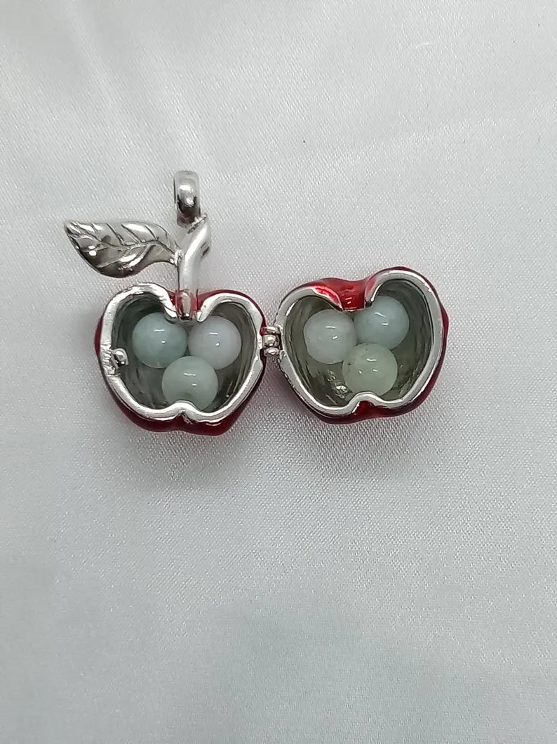 Red Apple Sterling Silver Locket Cage Pendant Necklace • Fits 8mm Gem (4× 6mm, 6× 5mm)