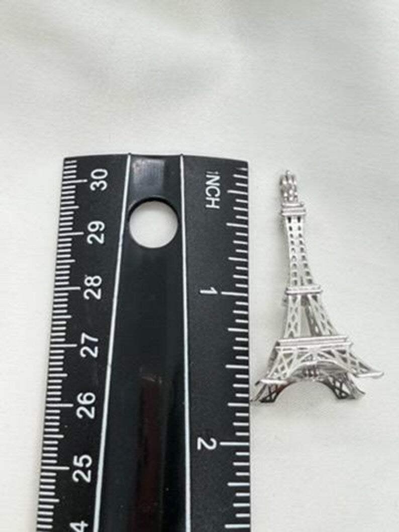 Sterling Silver Gemstone Cage Pendant • Eiffel Tower • 925 Crystal Holder • Birthstone Pendant • Fits 6mm (or 4 pcs 5mm) • White Gold Plated