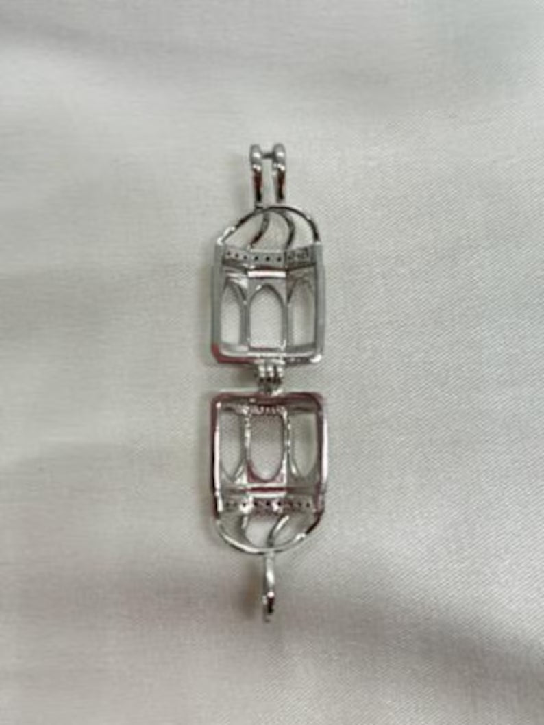 Sterling Silver Gemstone Cage Pendant • Rotunda Design • Fits 8mm Gem (or 2 pcs 6mm) • White Gold Plated