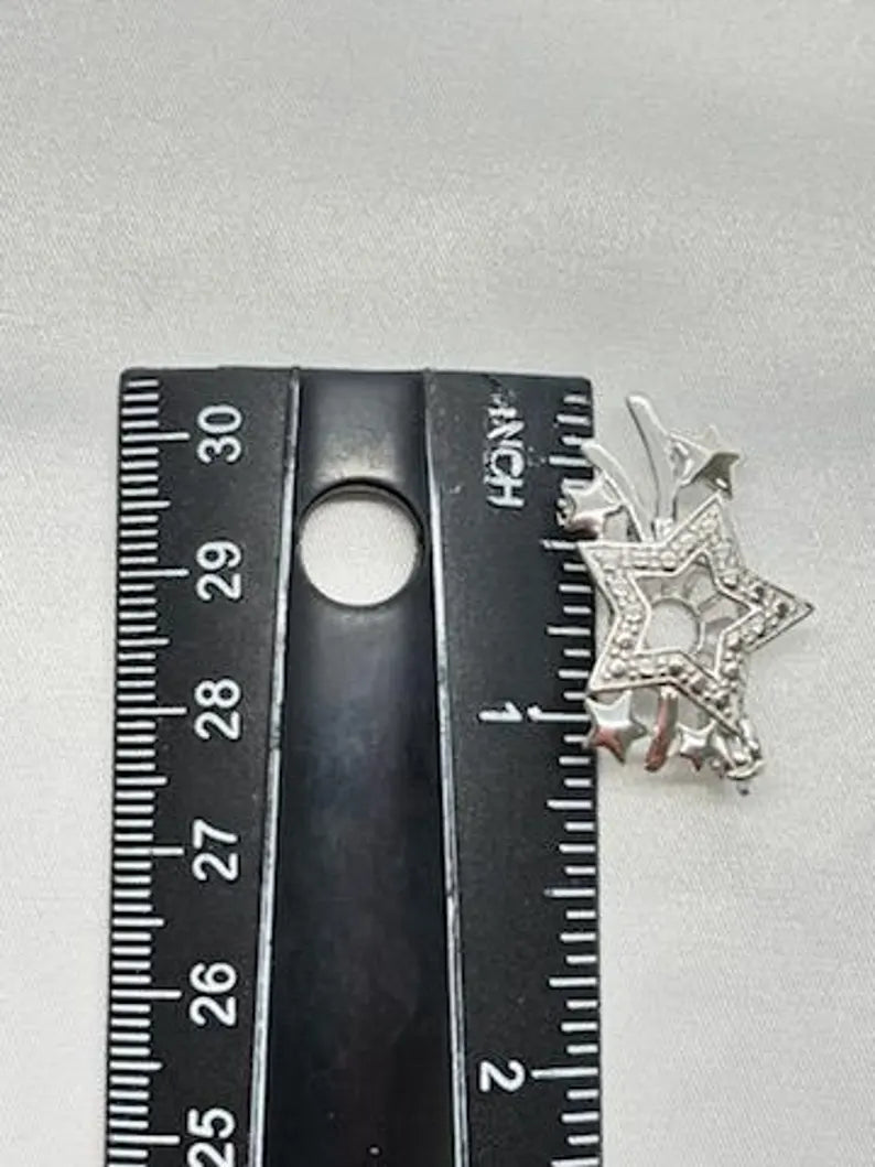 Sterling Silver Gemstone Cage Pendant • Shooting Star • Fits 8mm Gem • White Gold Plated