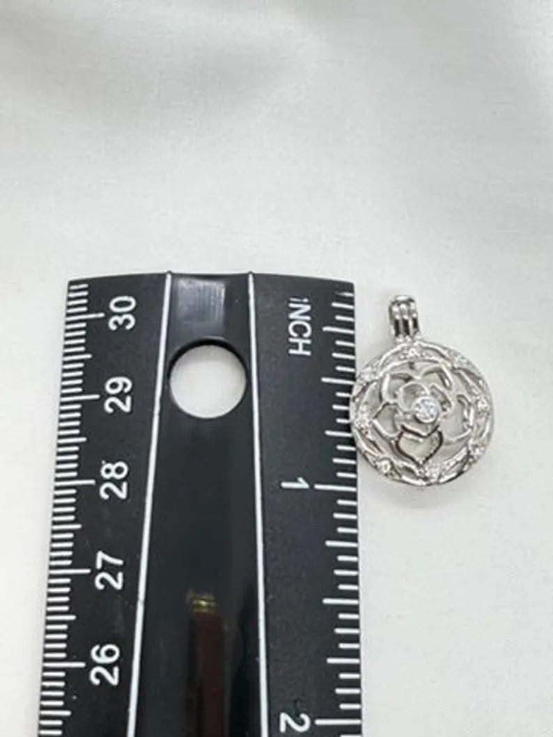Sterling Silver Gemstone Cage Pendant • Flower with CZ Center • Interchangeable Necklace • Fits 5mm Gem (4 pcs) • White Gold Plated