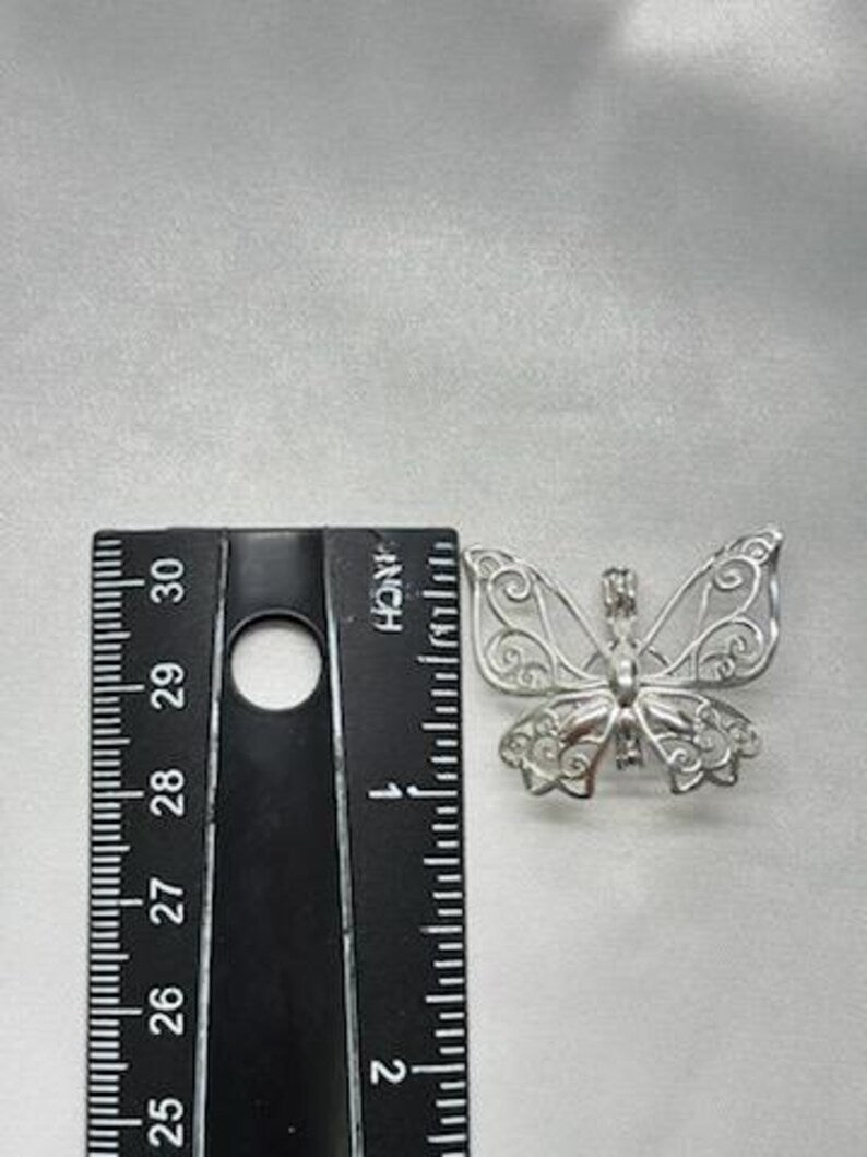 Sterling Silver Gemstone Cage Pendant • Butterfly Design • Fits 8mm Gem • Interchangeable Necklace • White Gold Plated