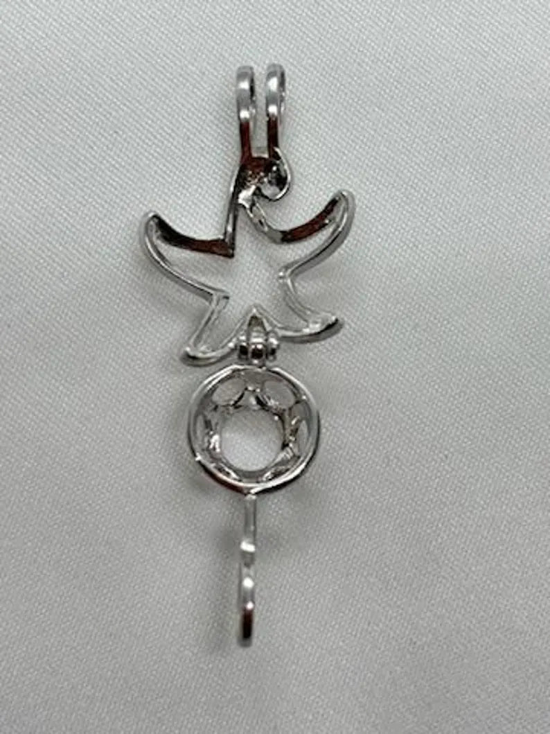 Sterling Silver Gemstone Cage Pendant • Starfish Design • Fits 6mm Gem • White Gold Plated