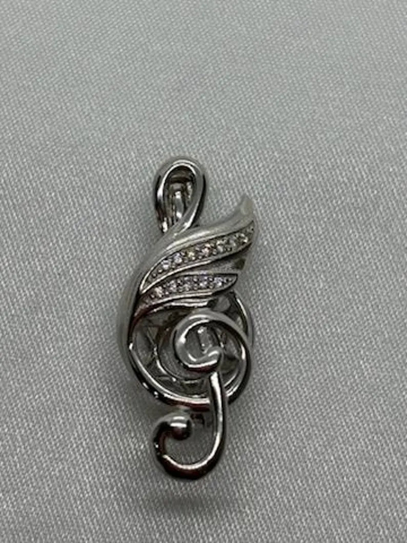 Sterling Silver Gemstone Cage Pendant • musical Note A1 • Fits 8mm Gem • White Gold Plated