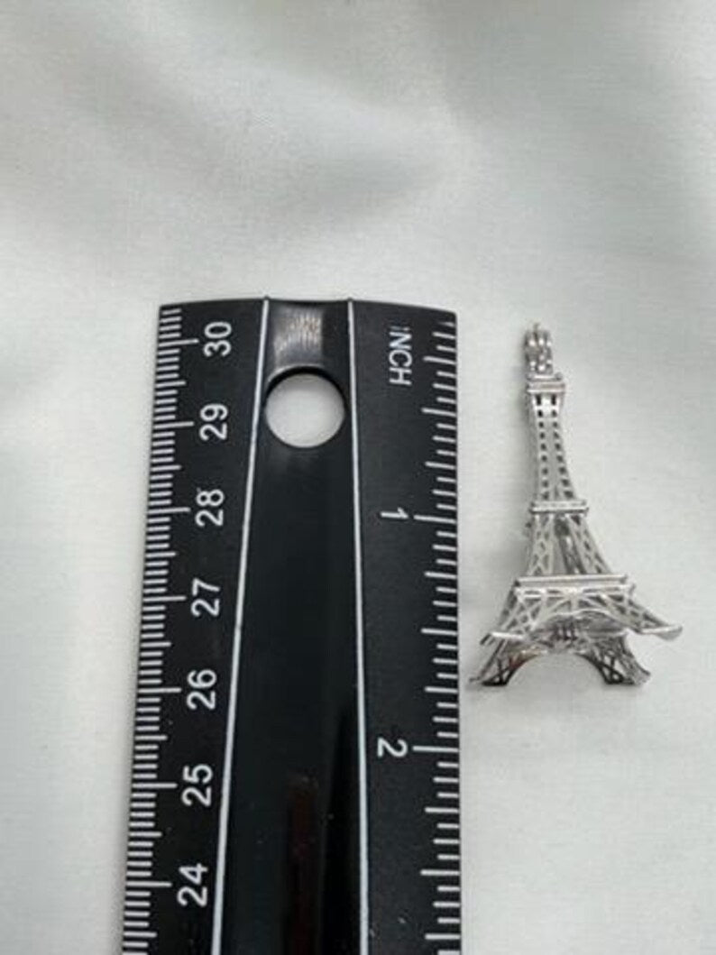 Sterling Silver Gemstone Cage Pendant • Eiffel Tower • 925 Crystal Holder • Birthstone Pendant • Fits 6mm (or 4 pcs 5mm) • White Gold Plated