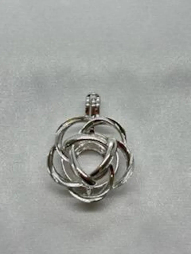 Sterling Silver Gemstone Cage Pendant • Large Flower • Fits 14mm Gem • White Gold Plated