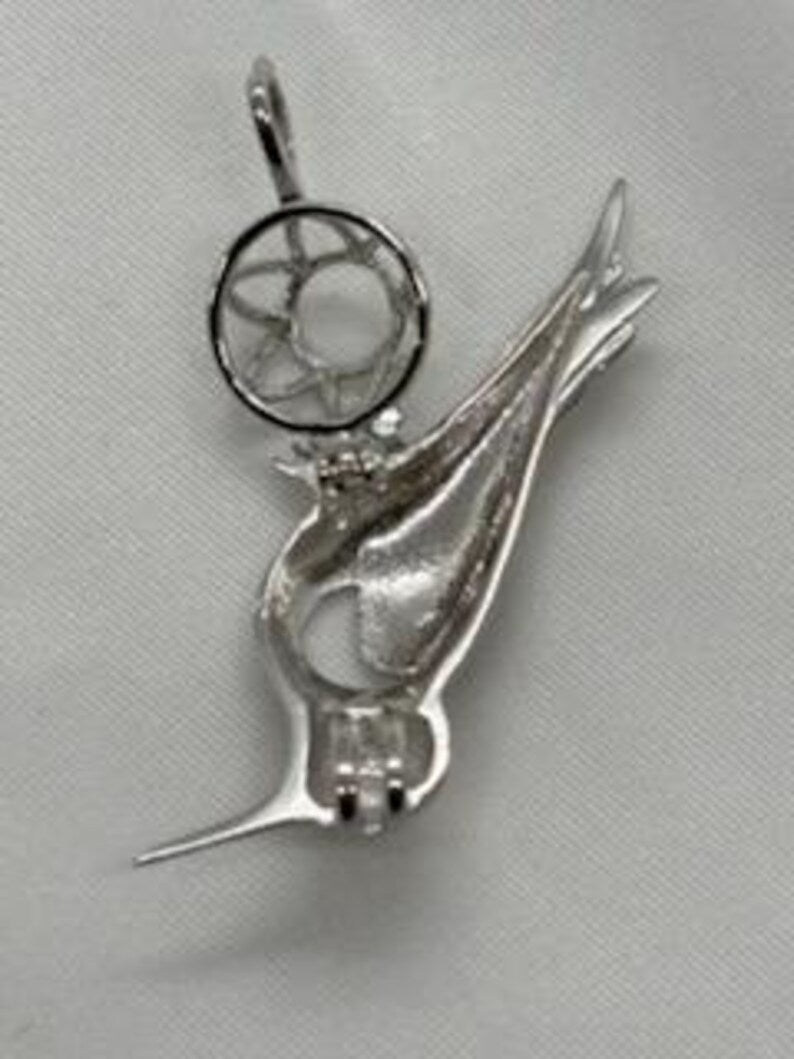 Sterling Silver Gemstone Cage Pendant • Precious Hummingbird • Fits 8mm Gem • White Gold Plated