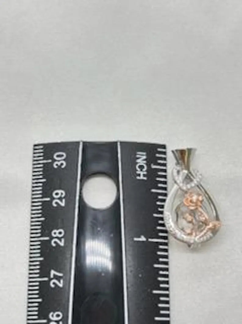Romantic Cage Pendant Gift • 'Always in my Heart' Rose Gold CZ Blooms in Vase • Sterling Silver (White Gold Plated) • With Gemstone Options