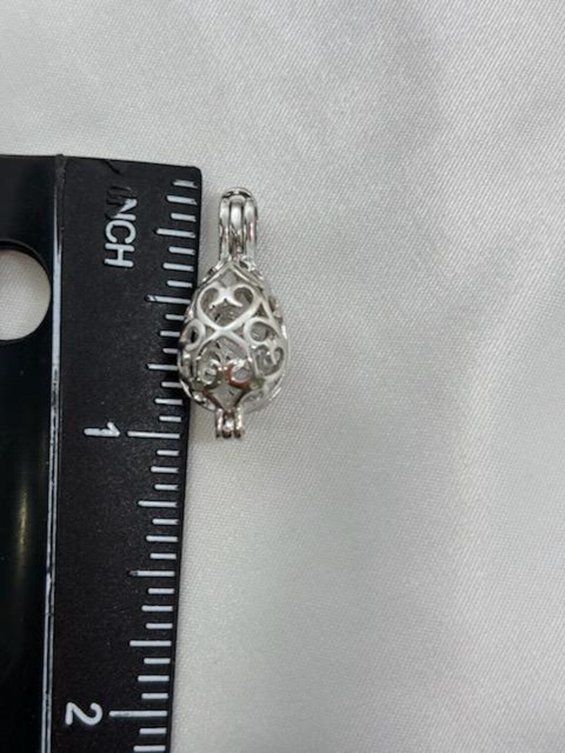 Sterling Silver Cage Pendant with Gemstone Options • Oval Egg Design • White Gold Plated • Peach Morganite • Green Fluorite • Gold Pyrite