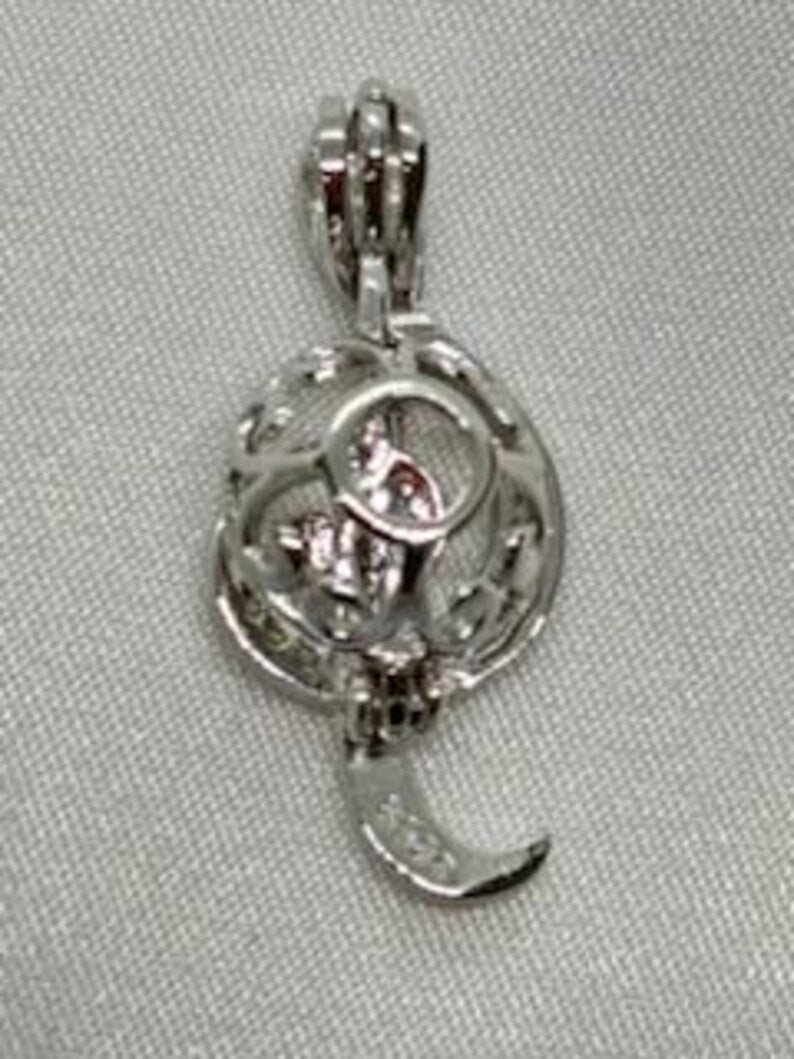 Sterling Silver Gemstone Cage Pendant • Musical Note B2 • Fits 8mm Gem • White Gold Plated