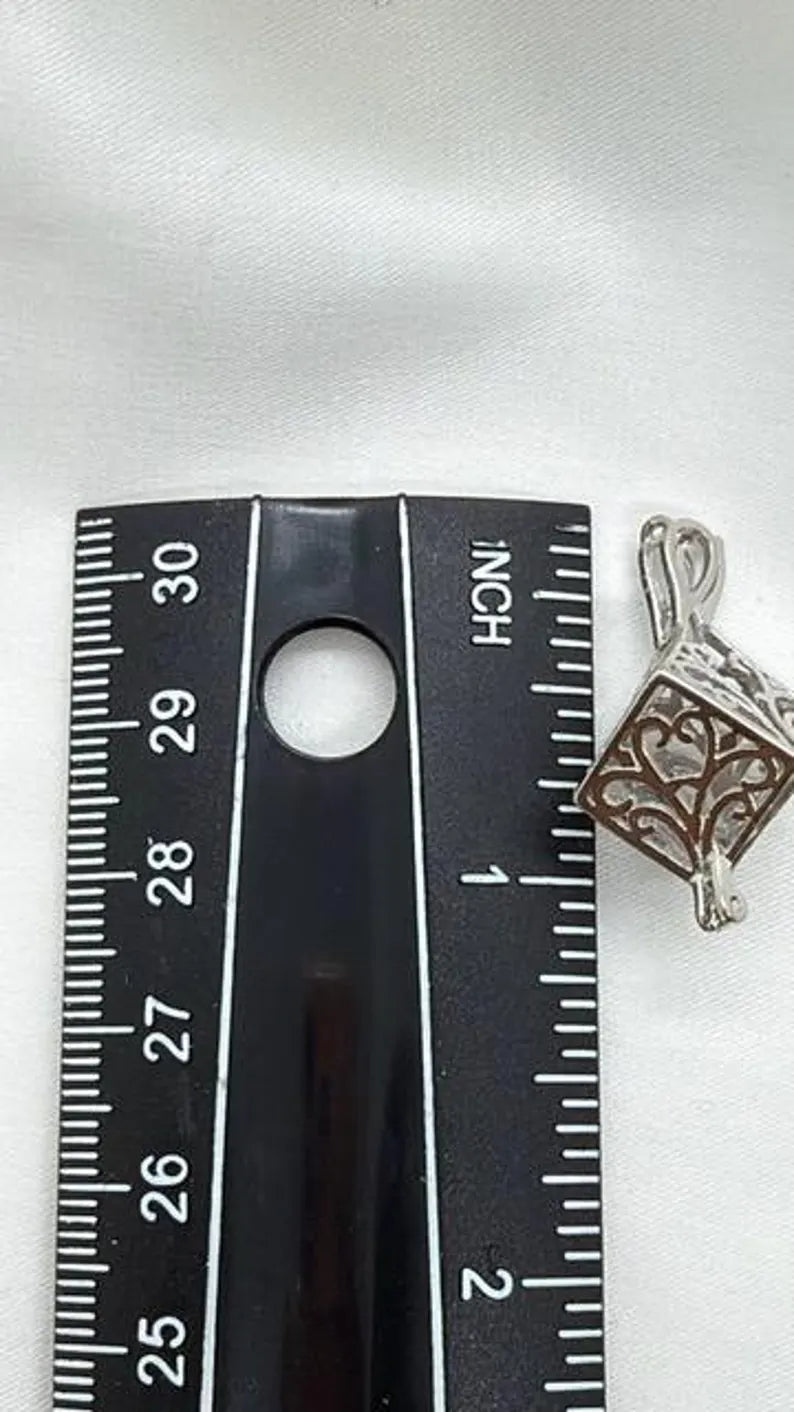 Sterling Silver Gemstone Cage Pendant • Lovely Blossom Cube • Interchangeable Necklace • Fits 8mm Gem (or 4pcs 5mm) • White Gold Plated