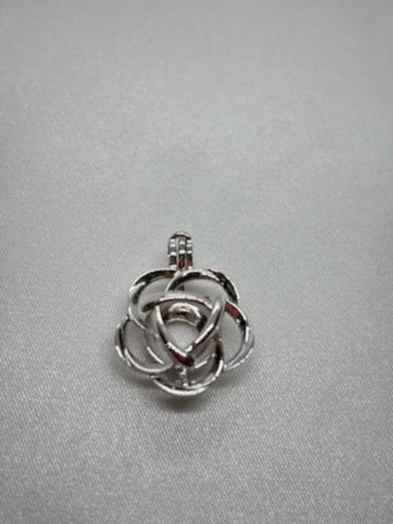 Sterling Silver Gemstone Cage Pendant • Flower Design • Fits 8mm Gem • White Gold Plated