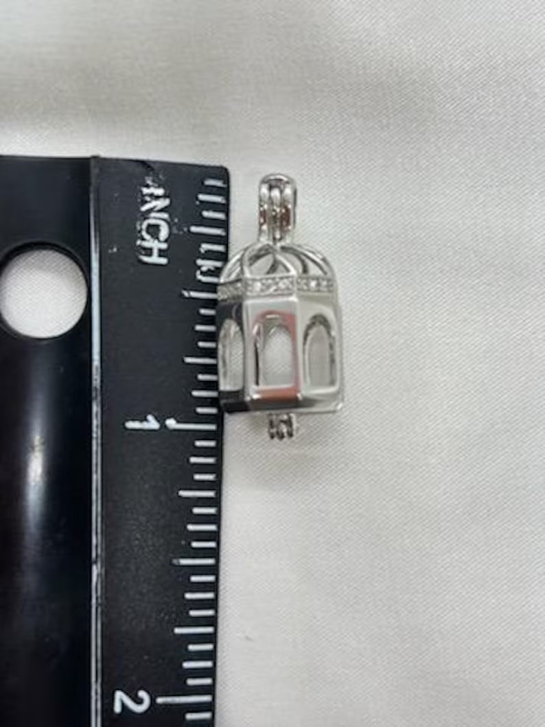 Sterling Silver Gemstone Cage Pendant • Rotunda Design • Fits 8mm Gem (or 2 pcs 6mm) • White Gold Plated