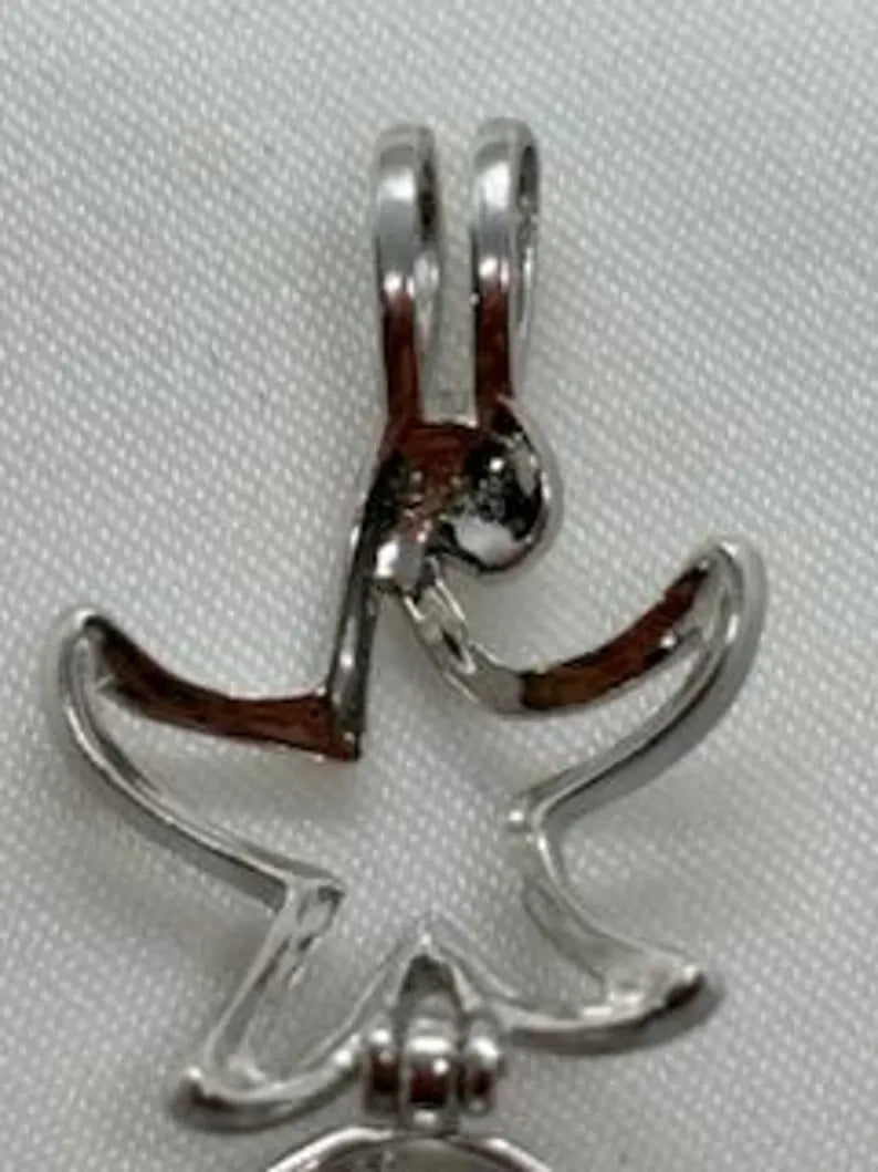Sterling Silver Gemstone Cage Pendant • Starfish Design • Fits 6mm Gem • White Gold Plated
