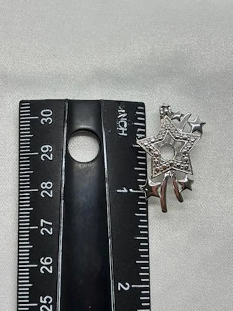 Sterling Silver Gemstone Cage Pendant • Shooting Star • Fits 8mm Gem • White Gold Plated