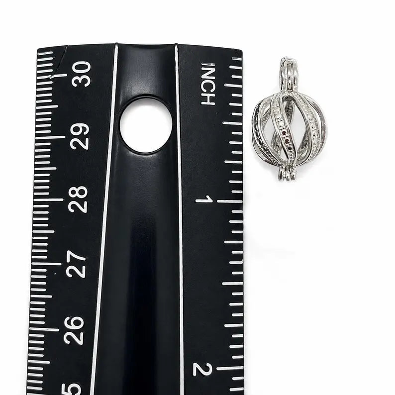 Sterling Silver Gemstone Cage Pendant • Rounded Twist Design • Fits 10 mm Gem • Interchangeable Necklace • White Gold Plated