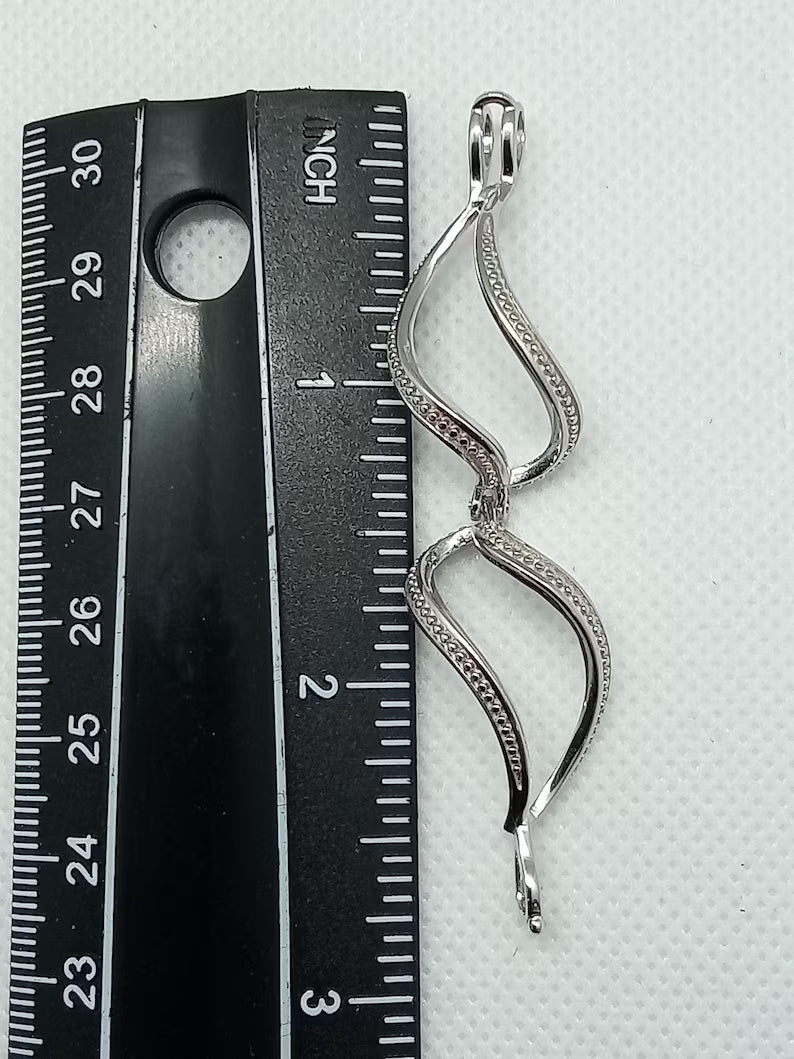 Sterling Silver Gemstone Cage Pendant • Large Twist Design • Interchangeable Necklace • Fits 14mm Gem • White Gold Plated