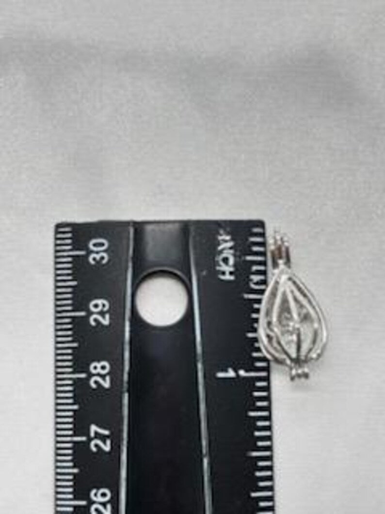 Sterling Silver Gemstone Cage Pendant • Flowing Waterdrop • Fits 8mm Gem • White Gold Plated