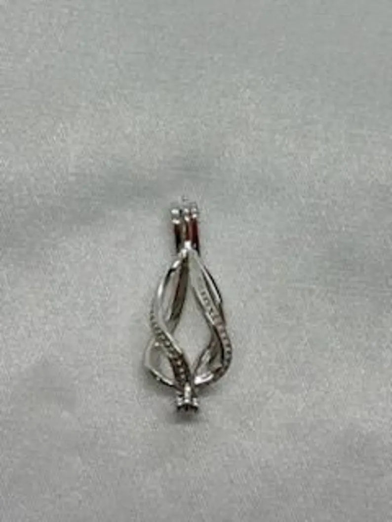 Sterling Silver Gemstone Cage Pendant • Regular Twist • Fits 8mm Gem • White Gold Plated