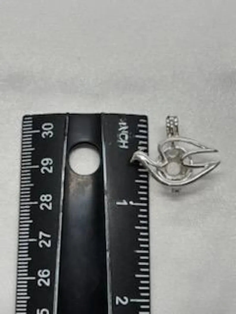 Sterling Silver Gemstone Cage Pendant • Peace Dove • Fits 8mm Gem • White Gold Plated