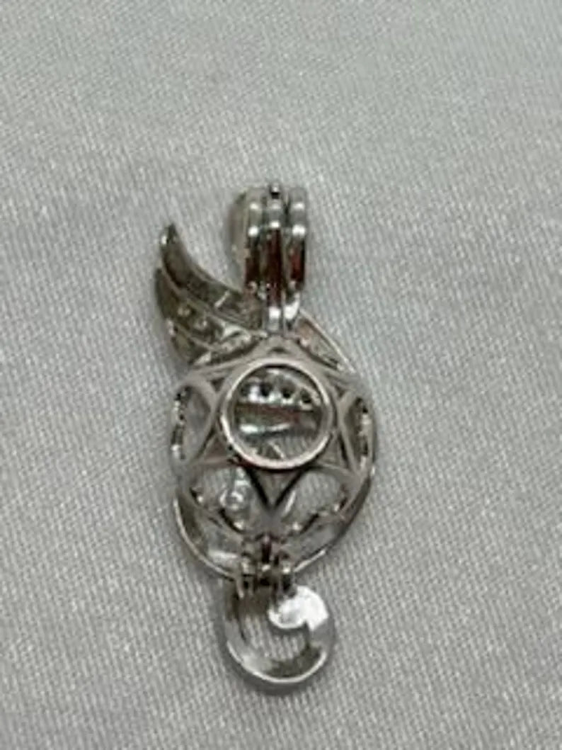 Sterling Silver Gemstone Cage Pendant • musical Note A1 • Fits 8mm Gem • White Gold Plated