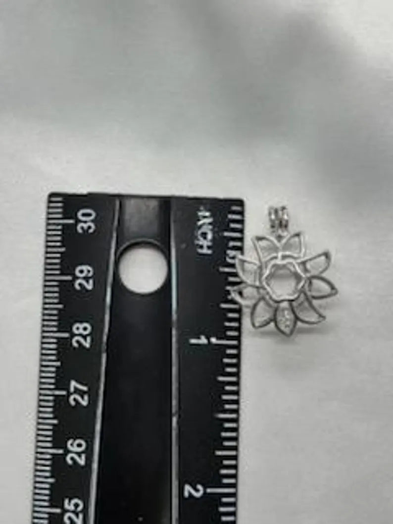 Sterling Silver Gemstone Cage Pendant • Sunflower Design • Fits 8mm Gem • Interchangeable Necklace • White Gold Plated